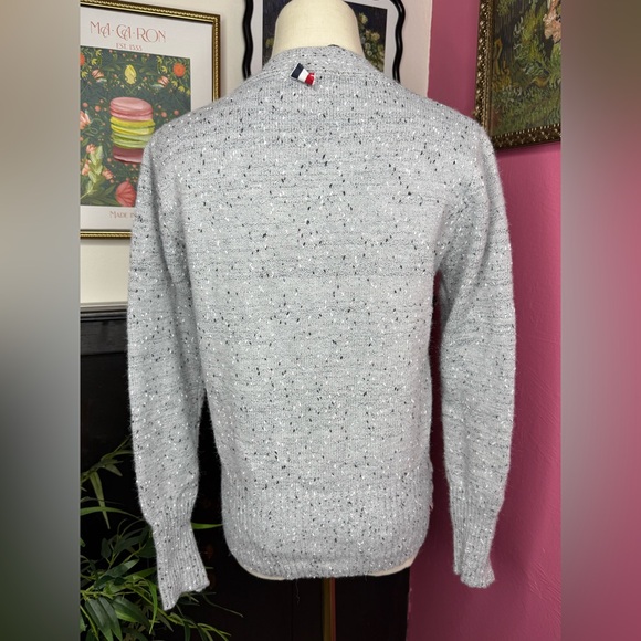 NEW THOM BROWNE Cotton V-Neck Speckled Grey Cardigan Sz Small - Picture 6 of 11